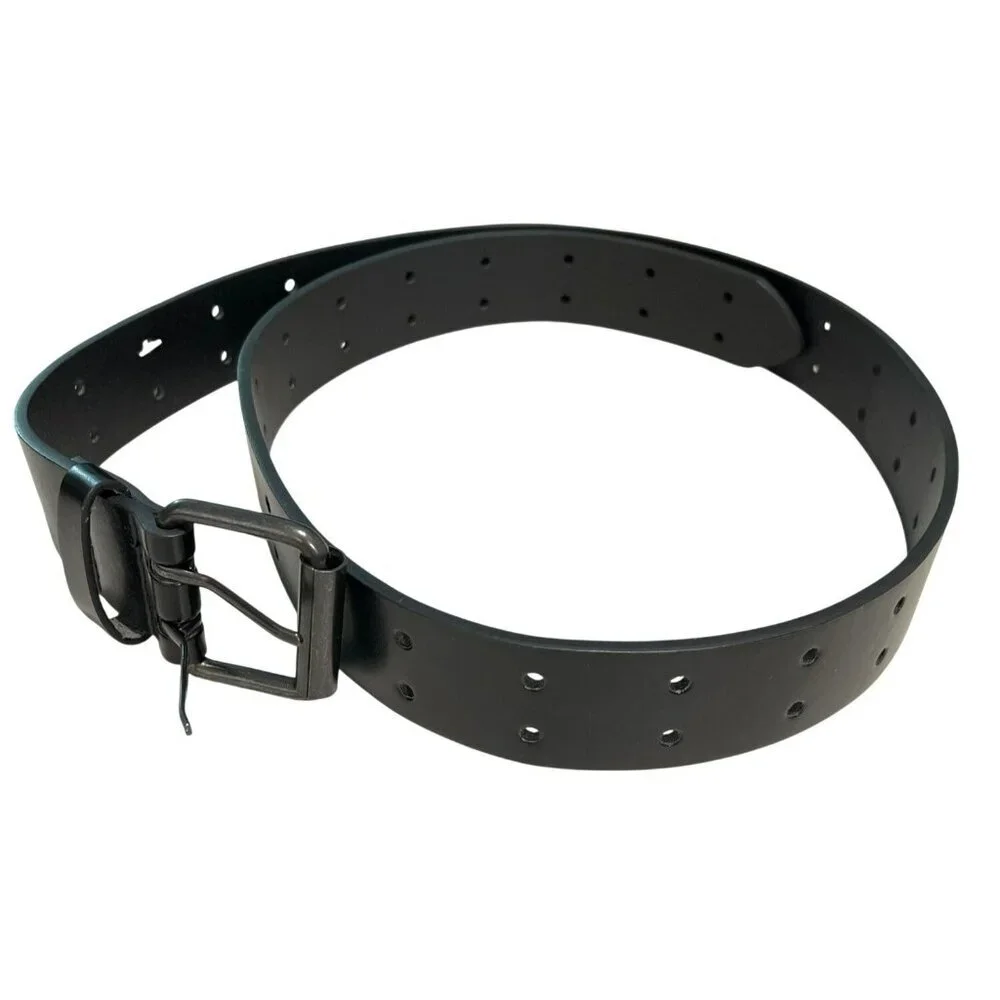 Tillys Black Leather Double Hole Belt Size 38 Adjustable Metal Buckle NWT